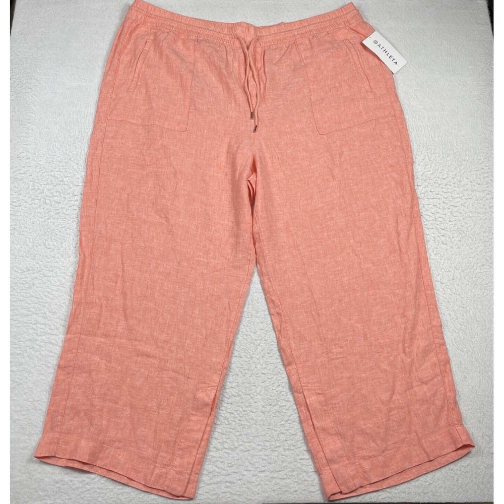 Athleta Pants Womens 26 Coral Pink Retreat Linen Wide Leg Resort Lagen Vacation